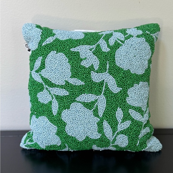 Kate Spade target beaded front toss pillow.  Green and Blue Floral 12x12 - Picture 4 of 13